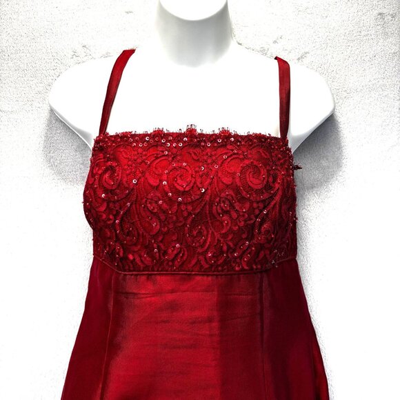 Talbots Silk Blend Beaded Dress Womens 10 Red Empire Waist Holiday Party - Picture 3 of 11